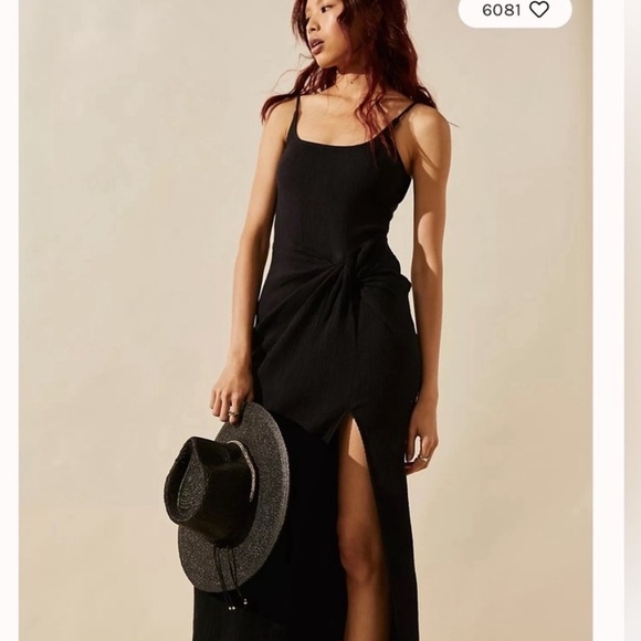 Free People Black Maxi Slip Dress with Side Slit - Picture 7 of 10